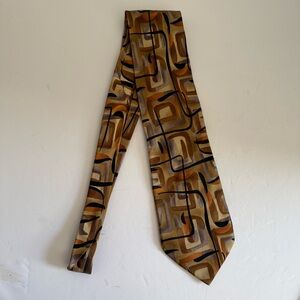J. Garcia Abstract Pattern Design Tie in Brown and Tan 100% Silk